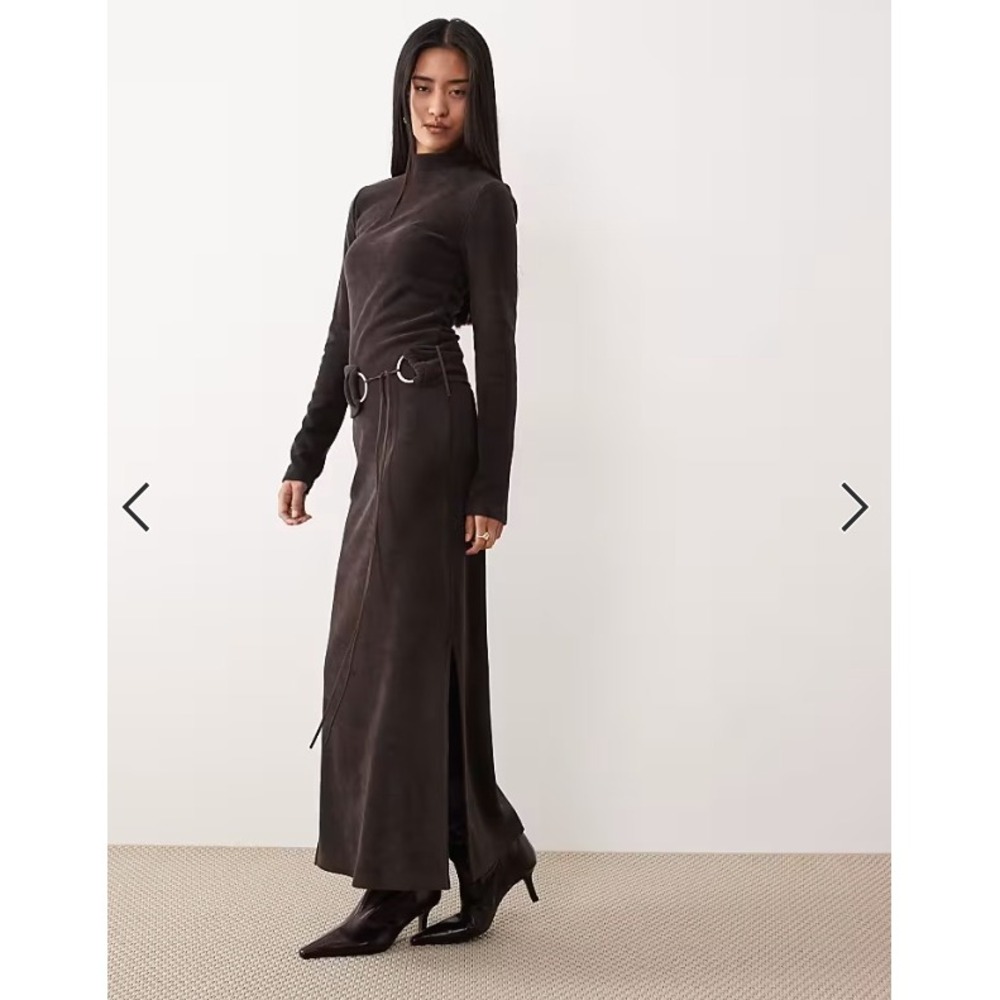 NWT ASOS DESIGN High Neck Cord Midi Dress With Hardware Chocolate‎ Brown US 8